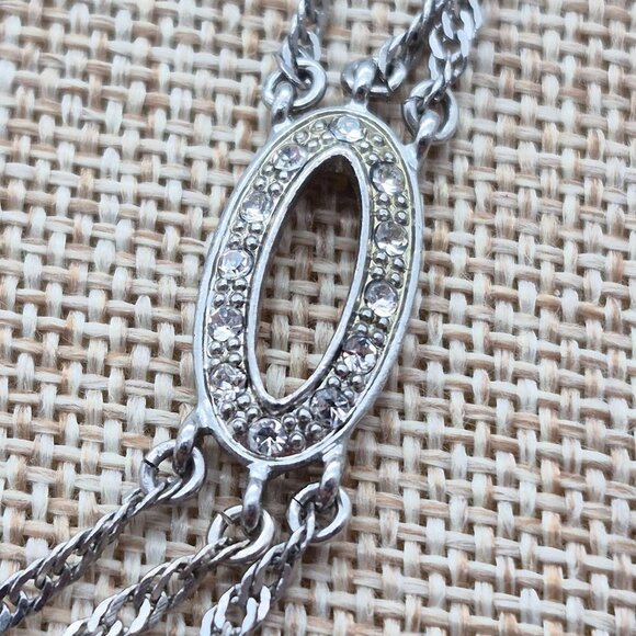 Monet Silver Tone Multi Strand Necklace Oval Rhinestone Stations Formal 24.5" - Picture 4 of 7